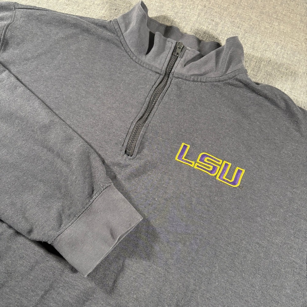 Stadium Athletics Quarter Zip Sweatshirt Mens XXL Grey LSU Tigers Embroidered